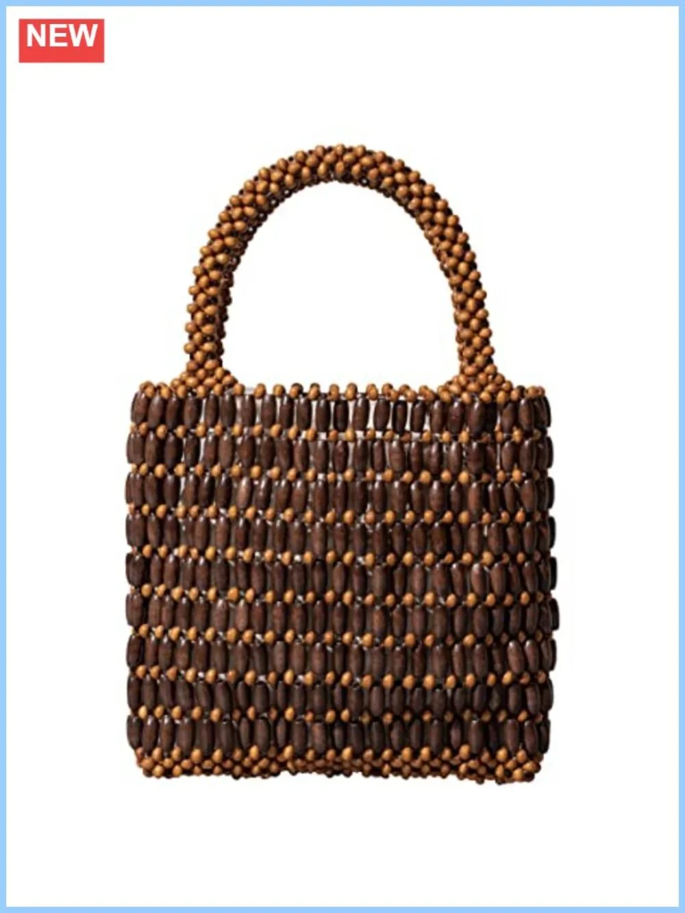 Small Wooden Bead Woven Handbag Clutch Purse Women Retro Tote